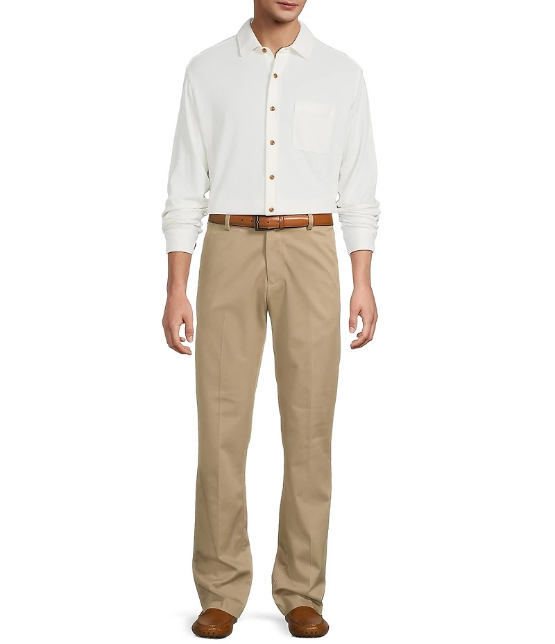 Roundtree & Yorke Long Sleeve Solid Waffle Coat Front Shirt