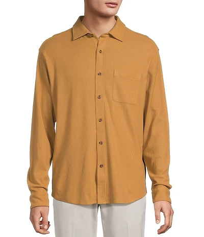 Roundtree & Yorke Long Sleeve Solid Waffle Coat Front Shirt