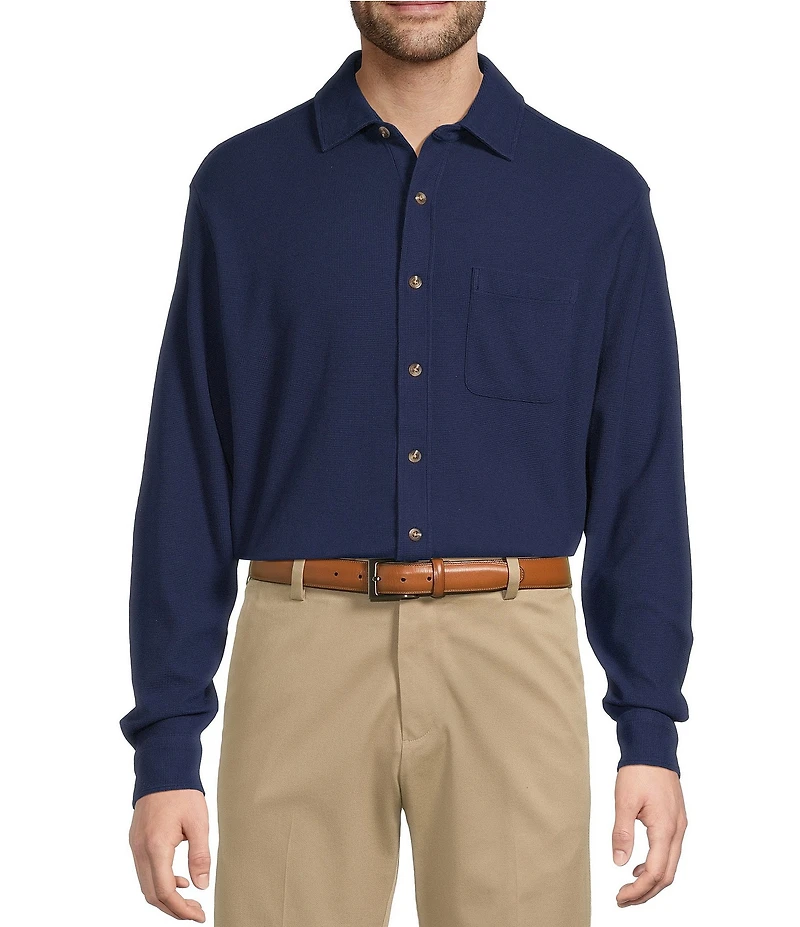 Roundtree & Yorke Long Sleeve Solid Waffle Coat Front Shirt