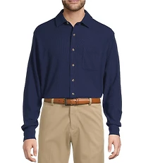 Roundtree & Yorke Long Sleeve Solid Waffle Coat Front Shirt