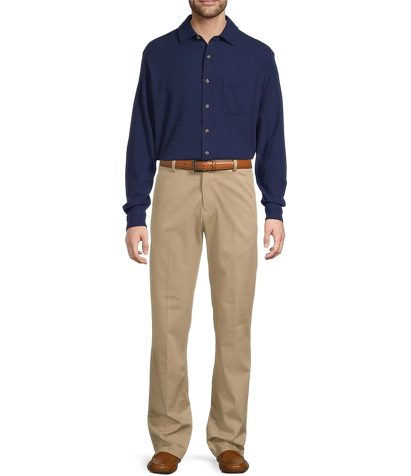 Roundtree & Yorke Long Sleeve Solid Waffle Coat Front Shirt
