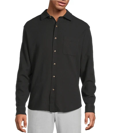 Roundtree & Yorke Long Sleeve Solid Waffle Coat Front Shirt