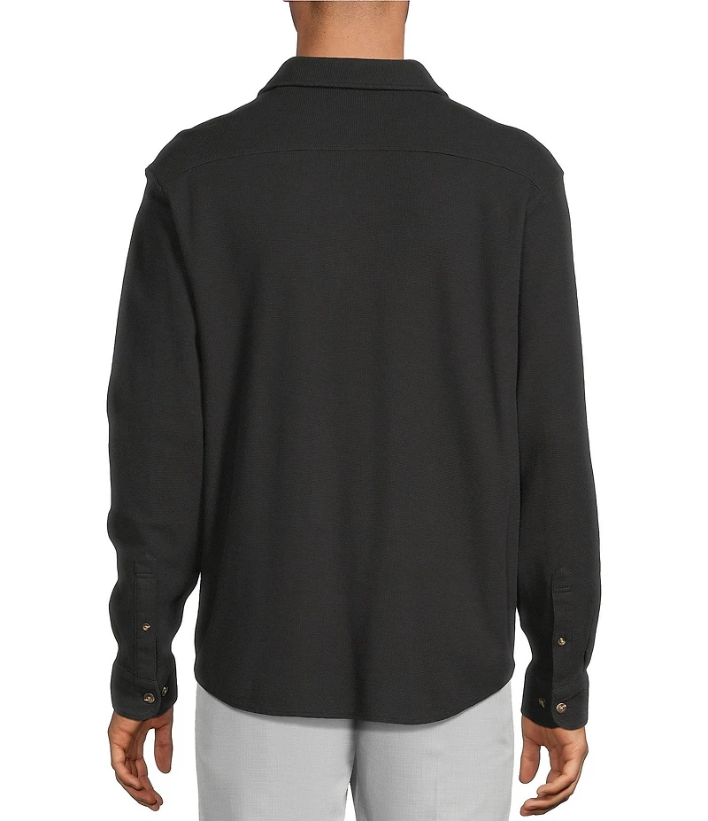 Roundtree & Yorke Long Sleeve Solid Waffle Coat Front Shirt