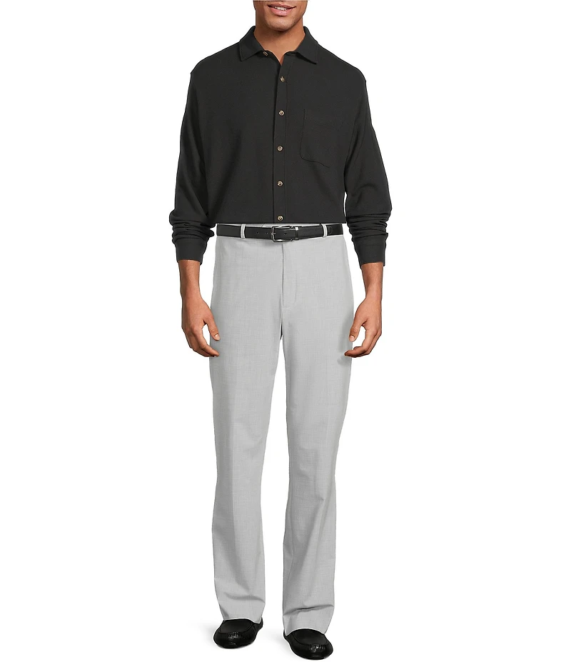 Roundtree & Yorke Long Sleeve Solid Waffle Coat Front Shirt