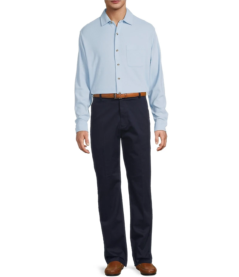 Roundtree & Yorke Long Sleeve Solid Waffle Coat Front Shirt