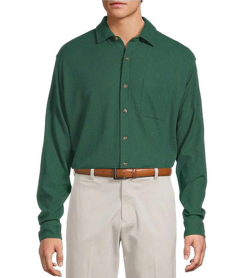 Roundtree & Yorke Long Sleeve Solid Waffle Coat Front Shirt