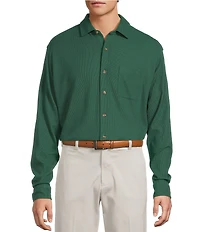 Roundtree & Yorke Long Sleeve Solid Waffle Coat Front Shirt