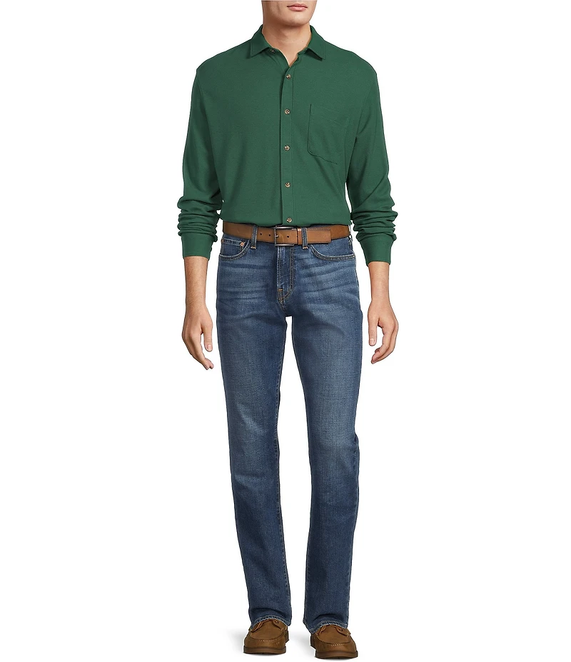 Roundtree & Yorke Long Sleeve Solid Waffle Coat Front Shirt