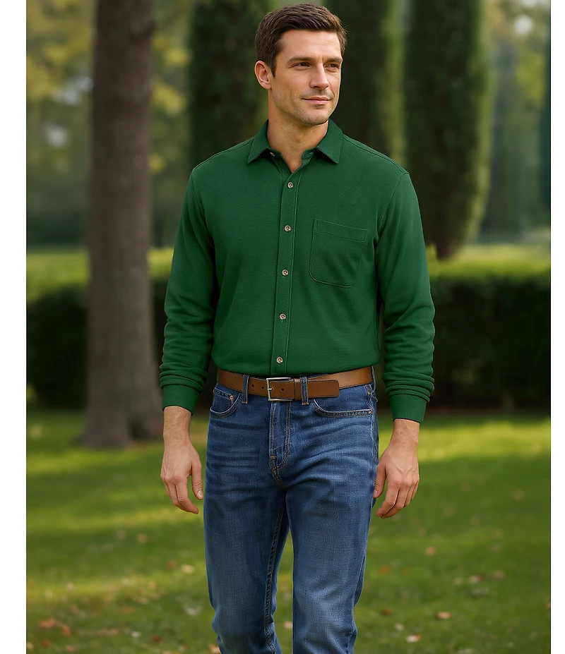 Roundtree & Yorke Long Sleeve Solid Waffle Coat Front Shirt