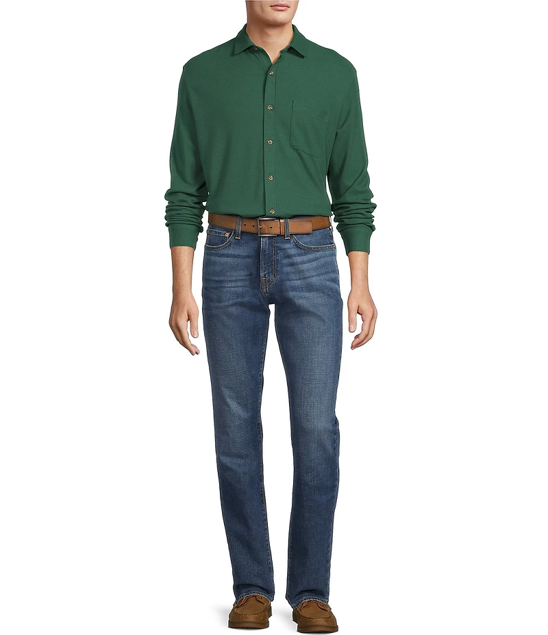 Roundtree & Yorke Long Sleeve Solid Waffle Coat Front Shirt
