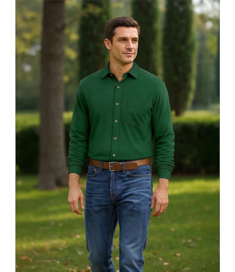 Roundtree & Yorke Long Sleeve Solid Waffle Coat Front Shirt