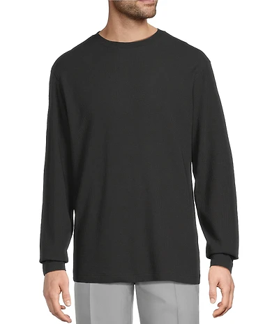 Roundtree & Yorke Long Sleeve Solid Waffle Crewneck Pullover