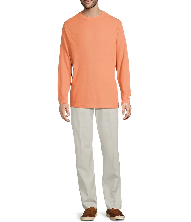 Roundtree & Yorke Long Sleeve Solid Waffle Crewneck Pullover