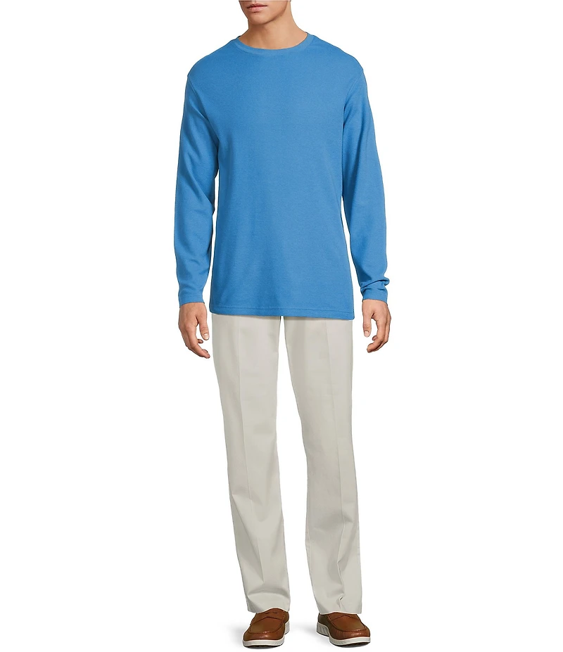 Roundtree & Yorke Long Sleeve Solid Waffle Crewneck Pullover