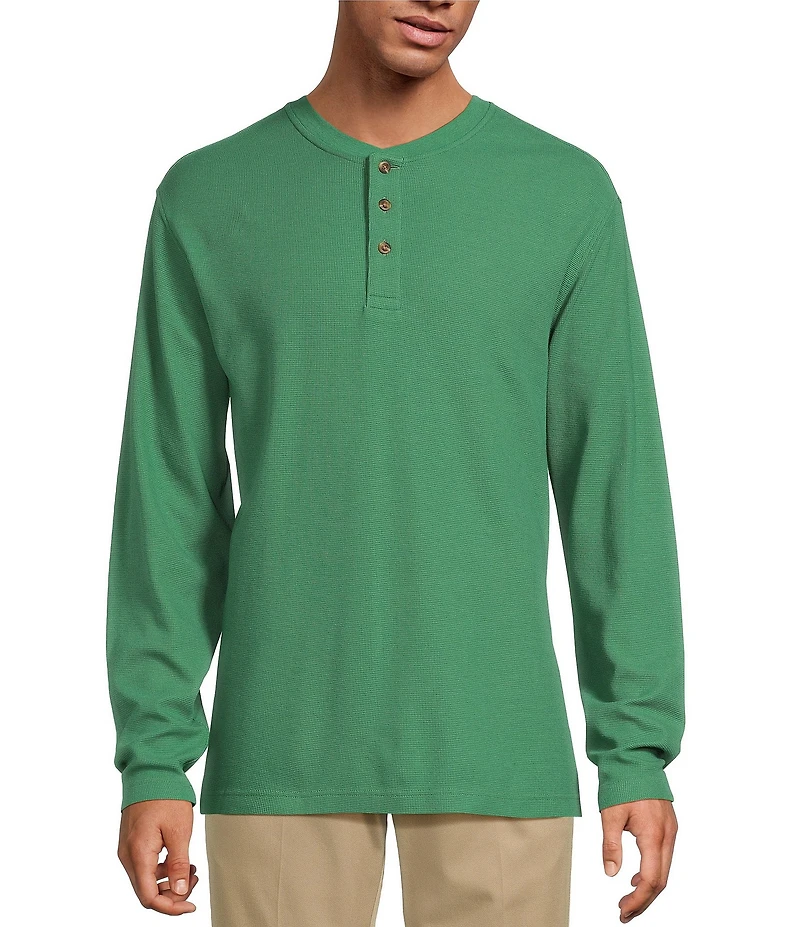 Roundtree & Yorke Long Sleeve Solid Waffle Henley Shirt