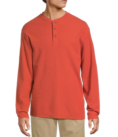 Roundtree & Yorke Long Sleeve Solid Waffle Henley Shirt