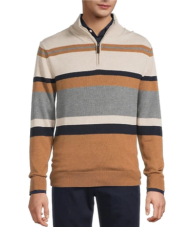 Roundtree & Yorke Long Sleeve Stripe Quarter-Zip Sweater