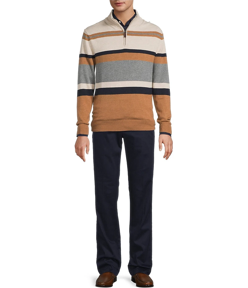 Roundtree & Yorke Long Sleeve Stripe Quarter-Zip Sweater
