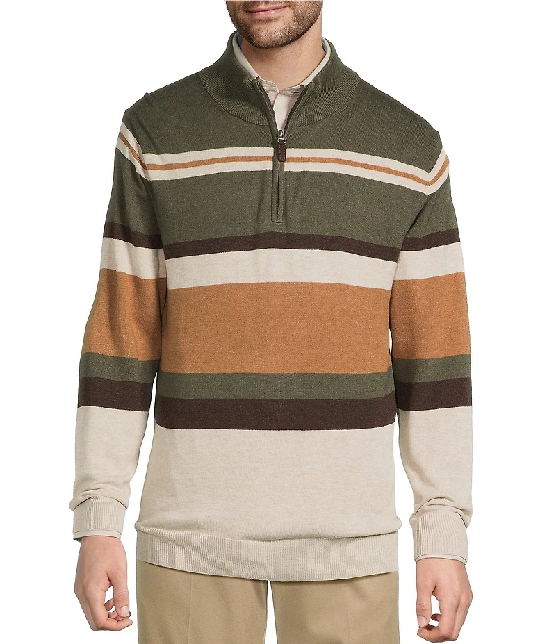 Roundtree & Yorke Long Sleeve Stripe Quarter-Zip Sweater