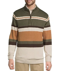 Roundtree & Yorke Long Sleeve Stripe Quarter-Zip Sweater