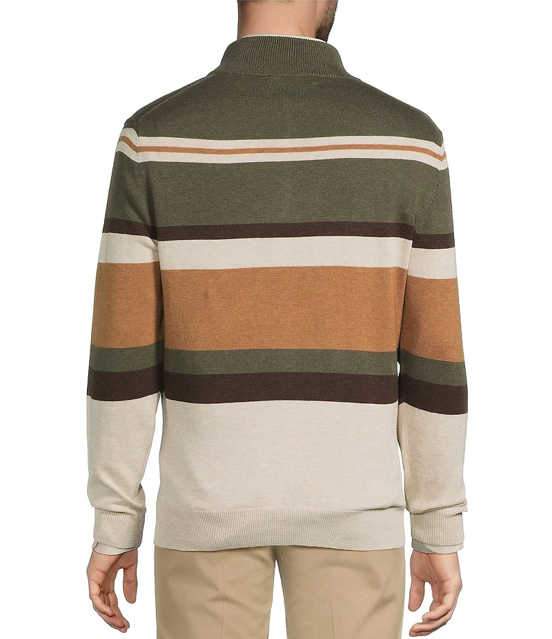 Roundtree & Yorke Long Sleeve Stripe Quarter-Zip Sweater