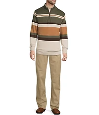 Roundtree & Yorke Long Sleeve Stripe Quarter-Zip Sweater