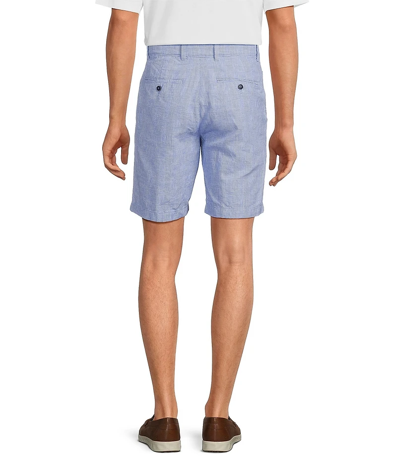 Roundtree & Yorke Luxury Linen 9#double; Flat Front Glen Plaid Shorts