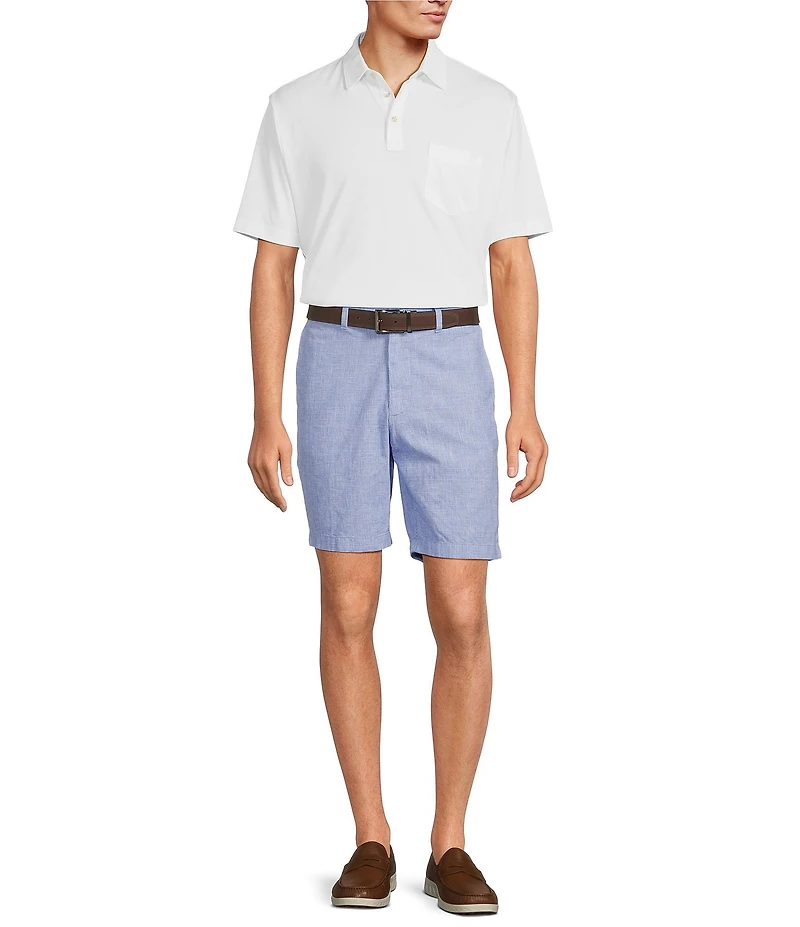 Roundtree & Yorke Luxury Linen 9#double; Flat Front Glen Plaid Shorts