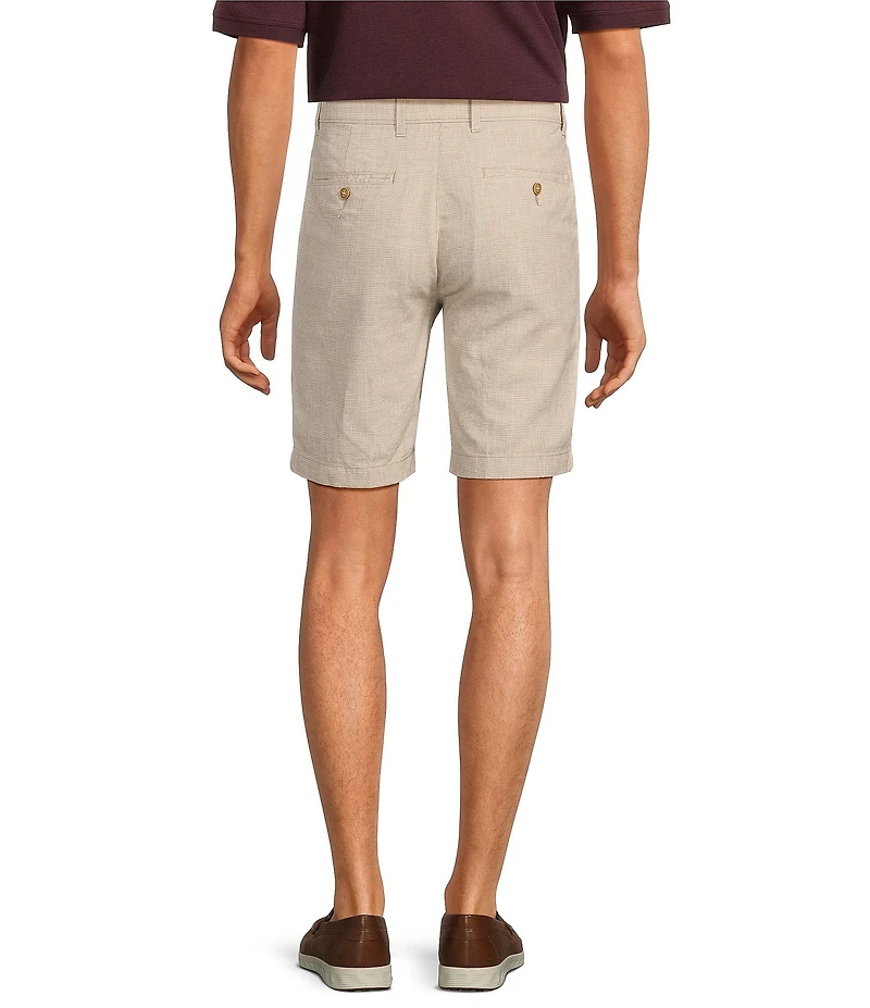 Roundtree & Yorke Luxury Linen 9#double; Flat Front Glen Plaid Shorts