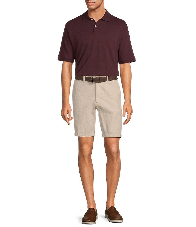 Roundtree & Yorke Luxury Linen 9#double; Flat Front Glen Plaid Shorts