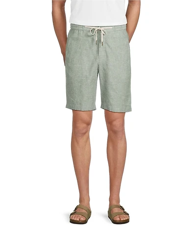 Roundtree & Yorke Luxury Linen Blend Flat Front Drawstring 8#double; Inseam Solid Shorts
