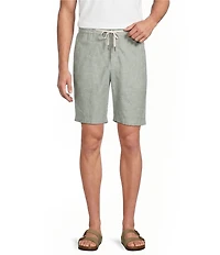 Roundtree & Yorke Luxury Linen Blend Flat Front Drawstring 8#double; Inseam Solid Shorts