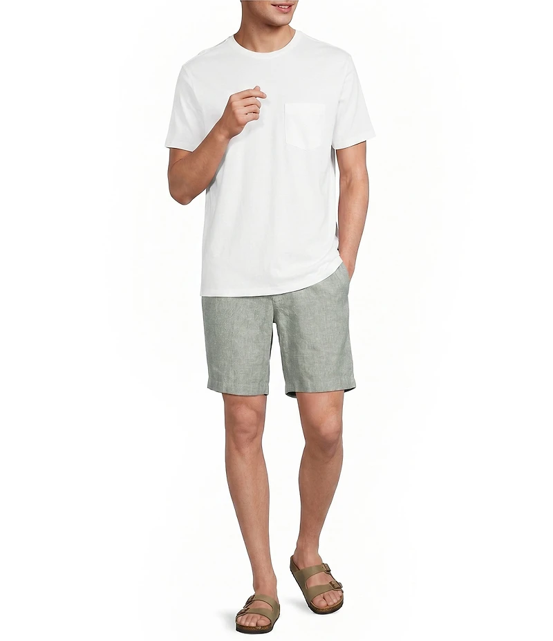 Roundtree & Yorke Luxury Linen Blend Flat Front Drawstring 8#double; Inseam Solid Shorts