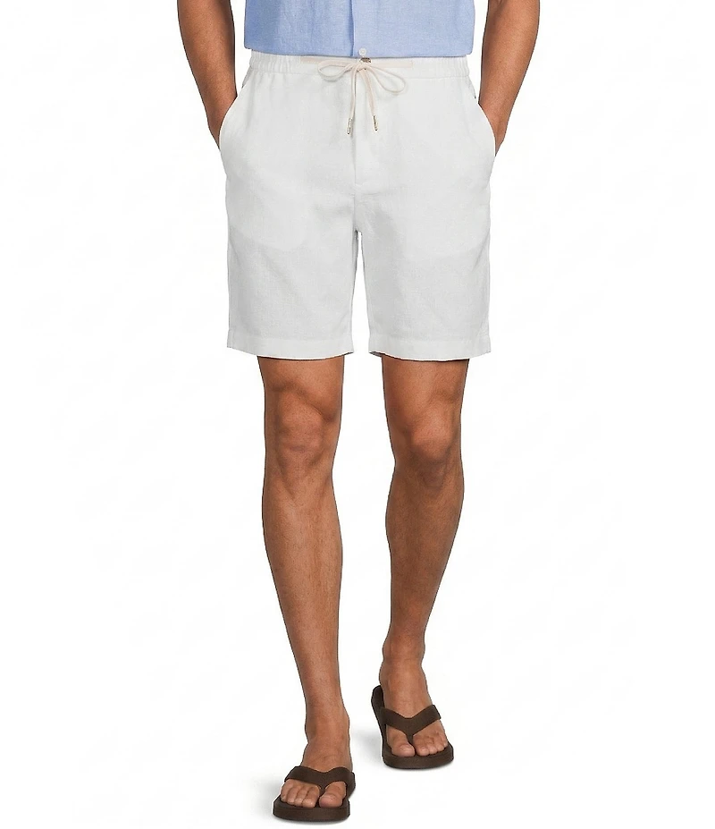 Roundtree & Yorke Luxury Linen Blend Flat Front Drawstring 8#double; Inseam Solid Shorts