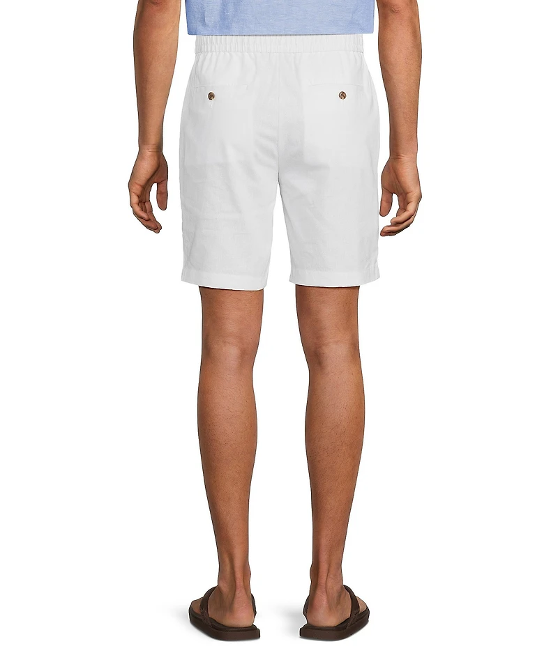 Roundtree & Yorke Luxury Linen Blend Flat Front Drawstring 8#double; Inseam Solid Shorts