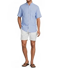 Roundtree & Yorke Luxury Linen Blend Flat Front Drawstring 8#double; Inseam Solid Shorts