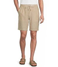 Roundtree & Yorke Luxury Linen Blend Flat Front Drawstring 8#double; Inseam Solid Shorts