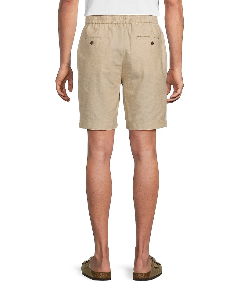 Roundtree & Yorke Luxury Linen Blend Flat Front Drawstring 8#double; Inseam Solid Shorts