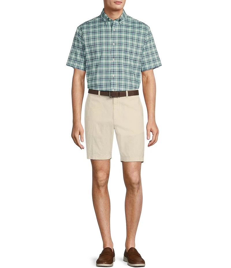 Roundtree & Yorke Luxury Linen Flat Front 9#double; Solid Shorts