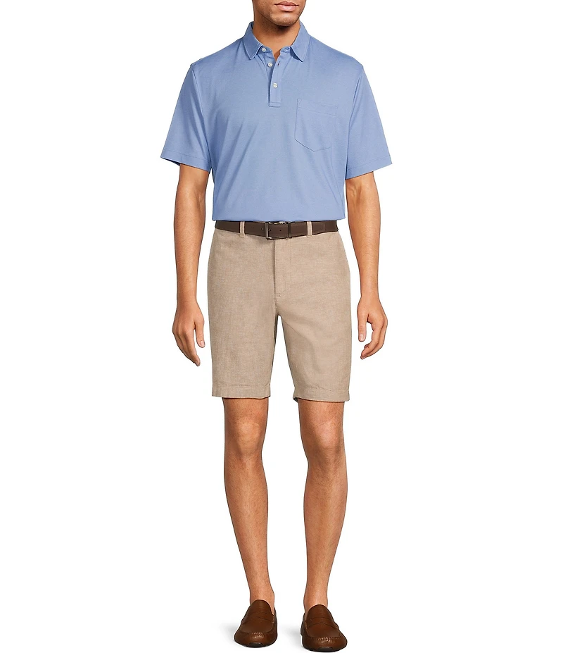 Roundtree & Yorke Luxury Linen Flat Front 9#double; Solid Shorts