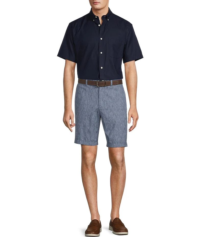 Roundtree & Yorke Luxury Linen Flat Front 9#double; Solid Shorts
