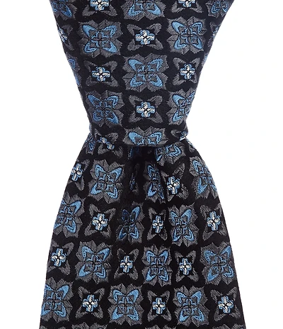 Roundtree & Yorke Mays Stars Medallion 3 3/8#double; Woven Silk Tie