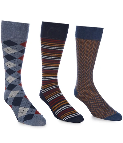 Roundtree & Yorke Mini Argyle Crew Socks 3-Pack