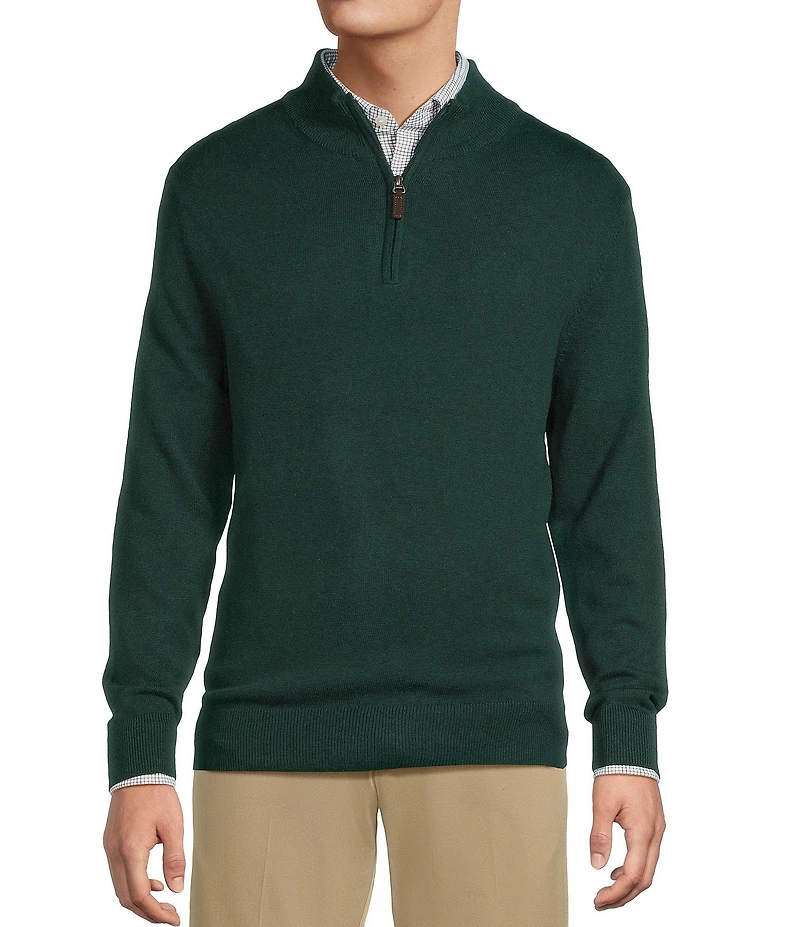 Roundtree & Yorke Mock Neck Long Sleeve Solid Quarter Zip Sweater Pullover
