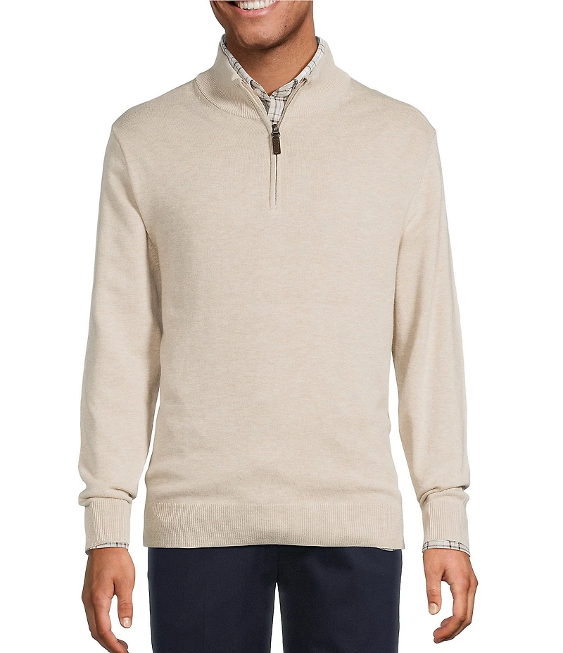 Roundtree & Yorke Mock Neck Long Sleeve Solid Quarter Zip Sweater Pullover