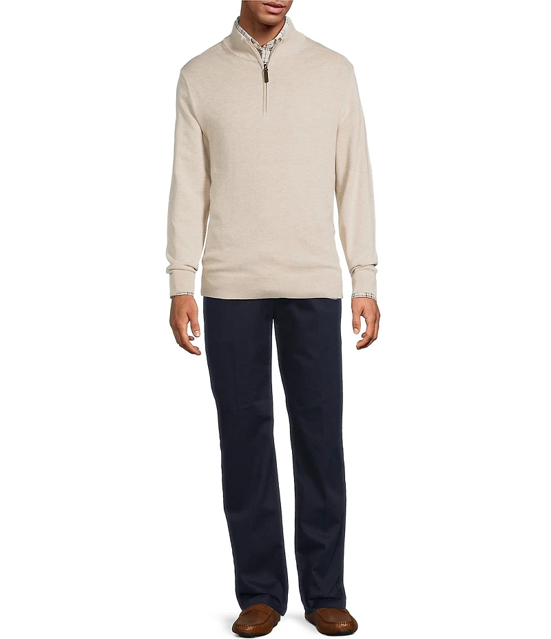 Roundtree & Yorke Mock Neck Long Sleeve Solid Quarter Zip Sweater Pullover