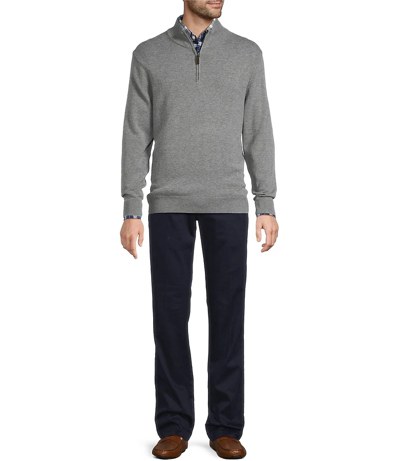 Roundtree & Yorke Mock Neck Long Sleeve Solid Quarter Zip Sweater Pullover
