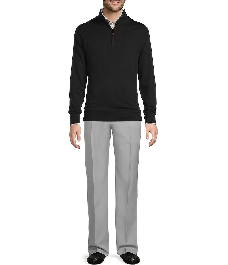Roundtree & Yorke Mock Neck Long Sleeve Solid Quarter Zip Sweater Pullover