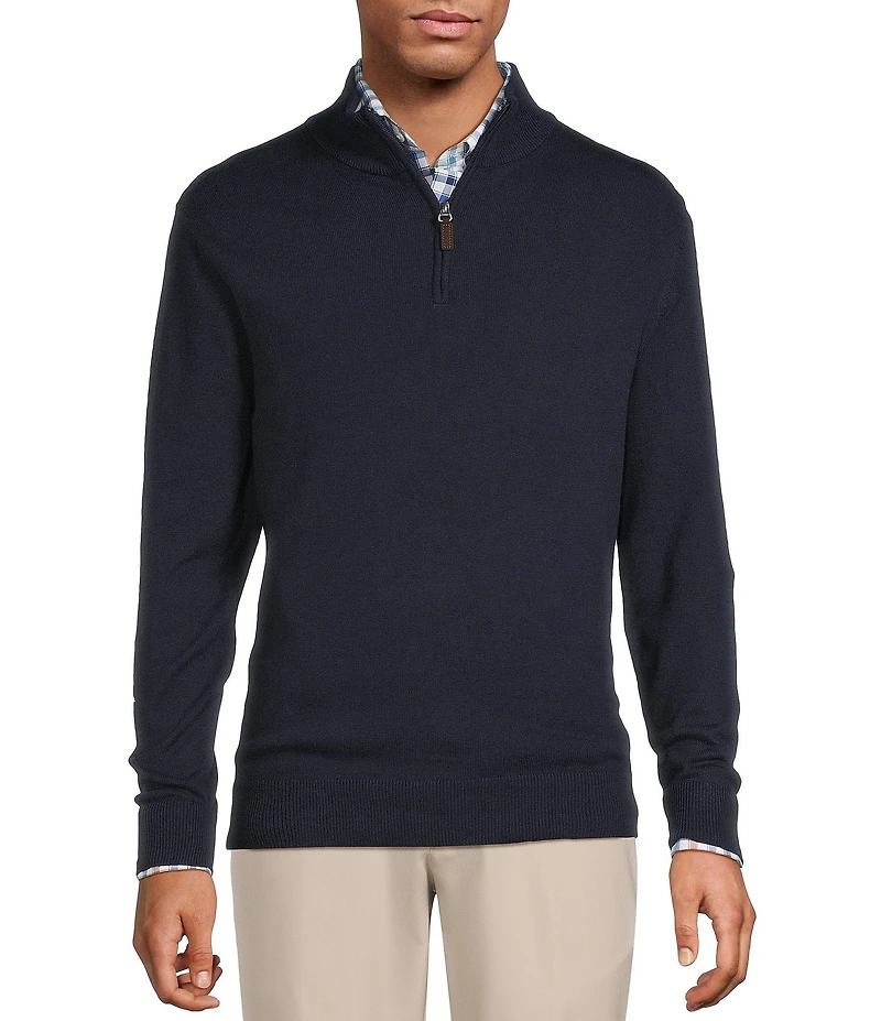 Roundtree & Yorke Mock Neck Long Sleeve Solid Quarter Zip Sweater Pullover