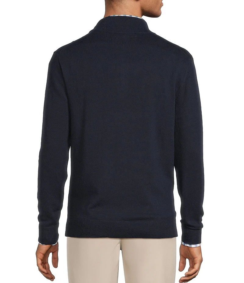 Roundtree & Yorke Mock Neck Long Sleeve Solid Quarter Zip Sweater Pullover